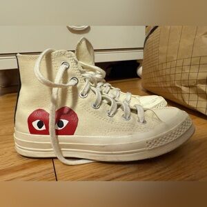 Comme des Garcons PLAY Converse Cream and Red Sneakers with Signature Heart